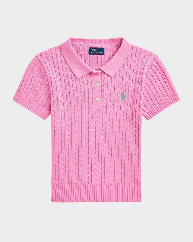 Girl's Mini Cable Knit Polo Shirt, Size S-XL